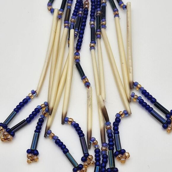 Handmade Native American Tiger's Eye, Glass Seed Beads, & Porcupine Quill Brooch - Picture 3 of 5